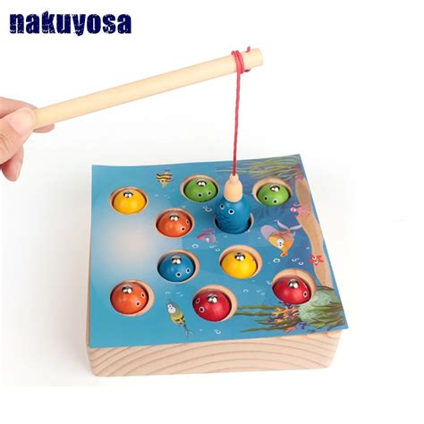 Baby Early Educational Toys 10pcs Fish Wooden Magnetic Fishing Toy Set