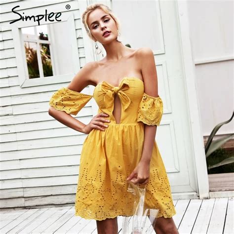 Buy Simplee Sexy Off Shoulder Summer Dress Hollow Out Bow Backless Women Short