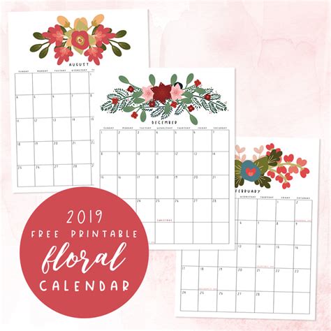 Gorgeous Free Printable 2019 Floral Calendar