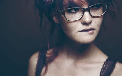 Women Face Freckles Biting Lip Redhead Glasses Women With Glasses