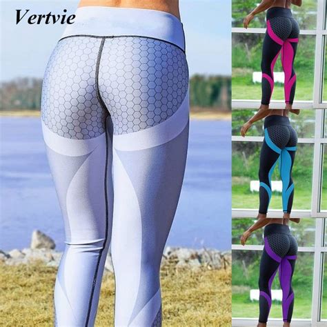 vertvie brand honeycomb printed sport leggings women fitness bottoms yoga pants push up running