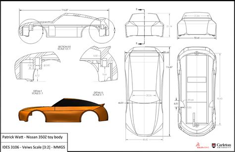 Artstation Toy Car Body Tech Drawing
