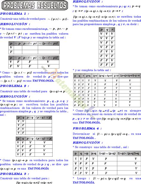 Tablas De Verdad Y Conectivos Logicos Ejercicios Resueltos Pdf Conectores Logicos Ejercicios