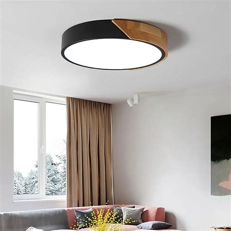 Modern Black Drum Flush Mount Ceiling Light Dimmable Remote Control