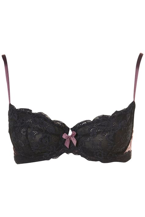Lyst Topshop Satin And Lace Underwire Bra In Purple