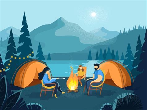 camping at night illustration vector illustration cartoon drawings