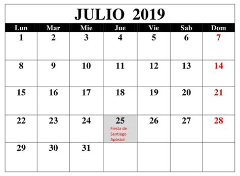 Julio Calendario Mes 2019 Con Festivos Word Search Puzzle Words Diagram