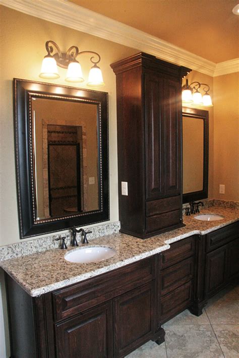 Bathroom vanity mirror ideas such as this one, can really make you feel like a super star. Love the cabinet between the mirrors. | Bathroom vanity ...