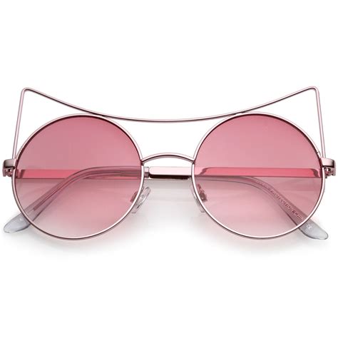 women s oversize open metal gradient round flat lens cat eye sunglasses 54mm cat eye
