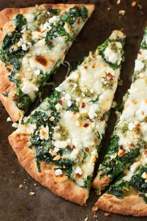 Aiming to eat more veggies? Three Cheese Pesto Spinach Flatbread Pizza | Recipe ...