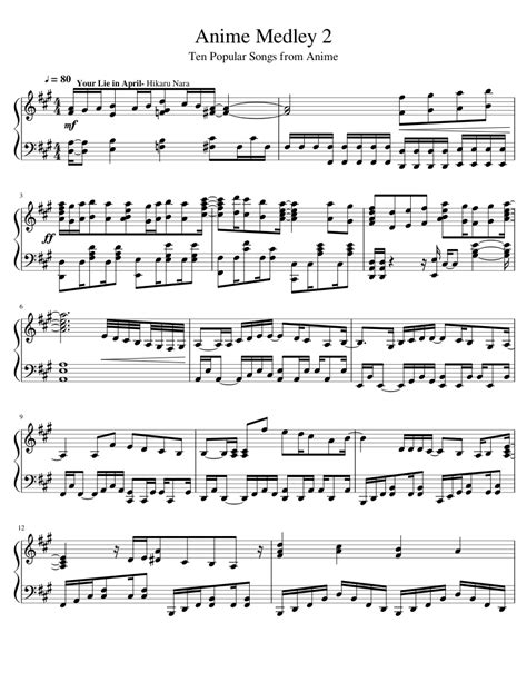 Anime Medley- No. 2 Sheet music for Piano | Download free in PDF or