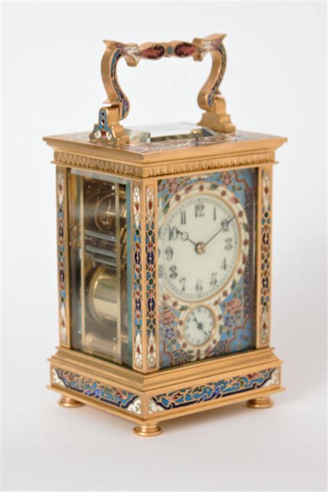 A French Gilt Brass Cloisonne Enamel Carriage Clock With Petite