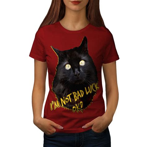 Wellcoda Bad Luck Black Funny Cat Womens T Shirt Luck Casual Design Printed Tee Ebay