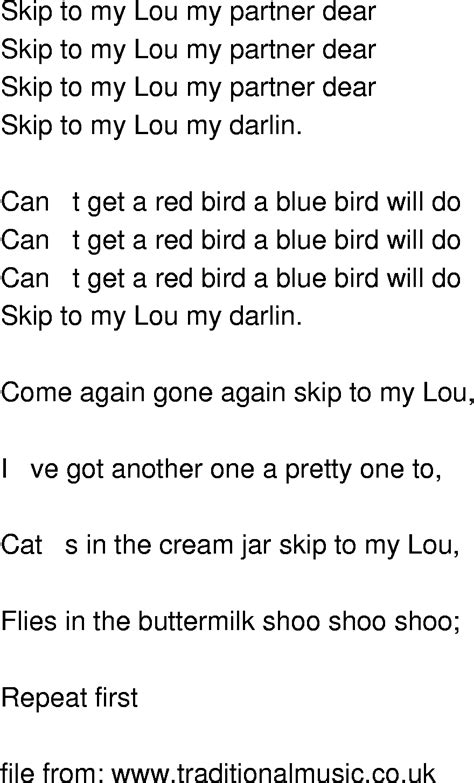 Old Time Song Lyrics Skip To My Lou