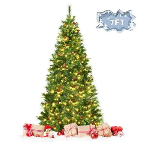 Topbuy 7ft Pre Lit Hinged Artificial Pencil Fir Christmas Tree With