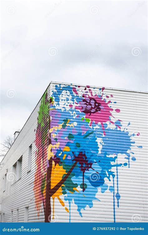 Beautifully Abstractly Painted Office Building On The Street Of A Big