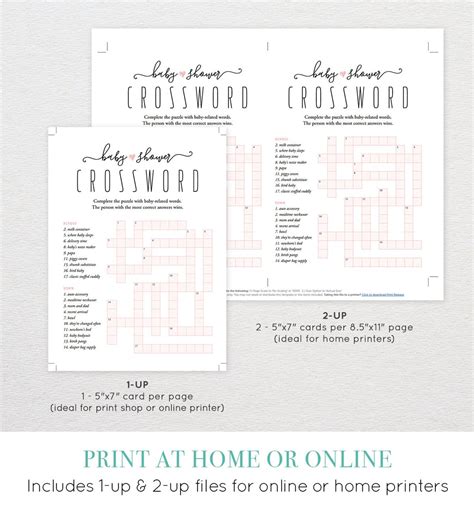 Baby Shower Crossword Puzzle Baby Shower Games Printable Etsy