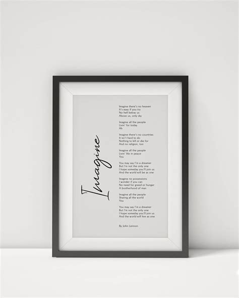 Imagine By John Lennon Print Framed Imagine Lyrics Print John Lennon