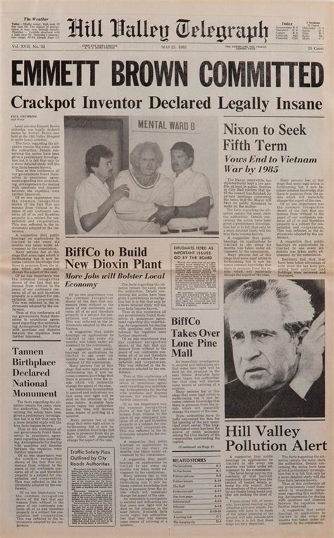 Prop Hill Valley Telegraph Newspaper Featuring Emmett Brown Committed