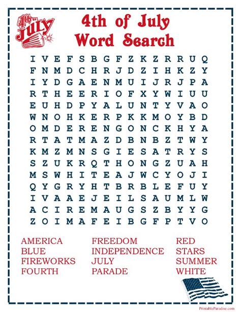 Printable 4th Of July Word Search 4th Of July Games 4th