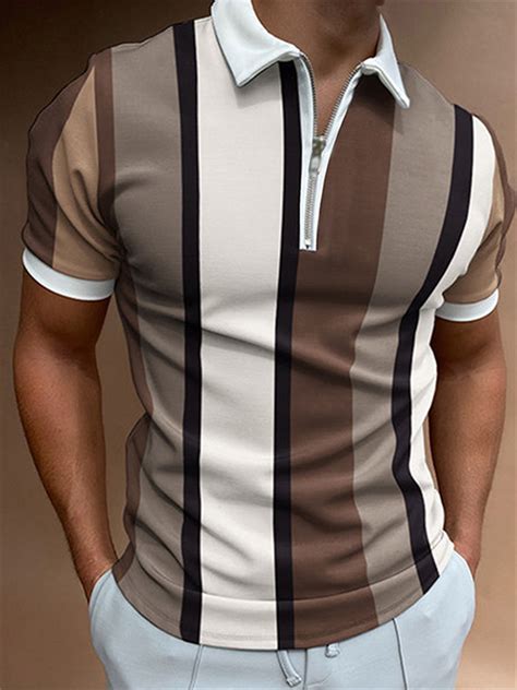 New Mens Casual 3d Printing Colorblocking Polo Shirt Trendy Fashion Zipper Lapel Splicing Mens