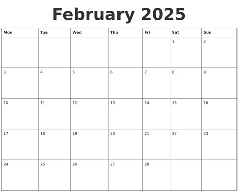 February 2025 Blank Calendar Template