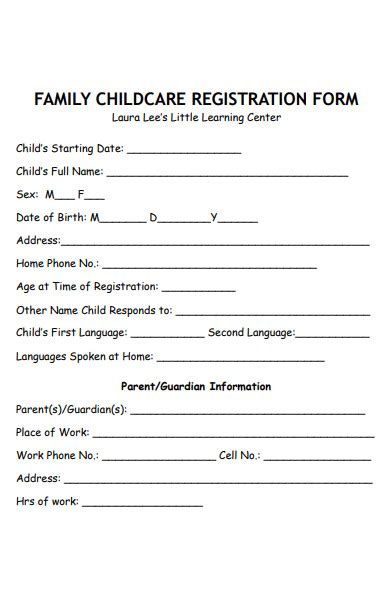 Free 49 Childcare Registration Forms In Pdf Ms Word