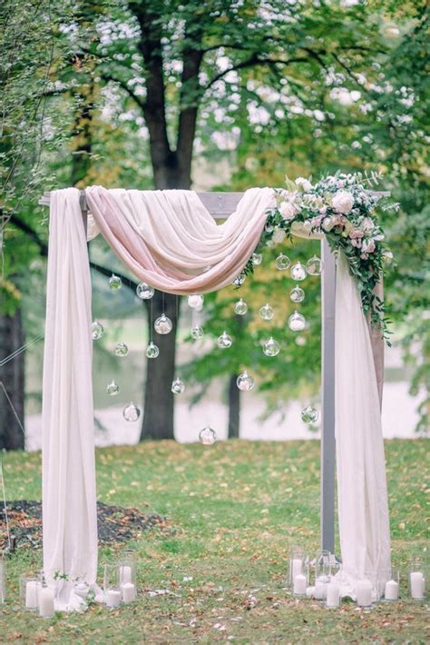 Elegant Blush Silky Drapery Wedding Backdrop Hanging Bulbs