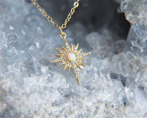Opal Star Necklace Gold Celestial Necklace October Etsy