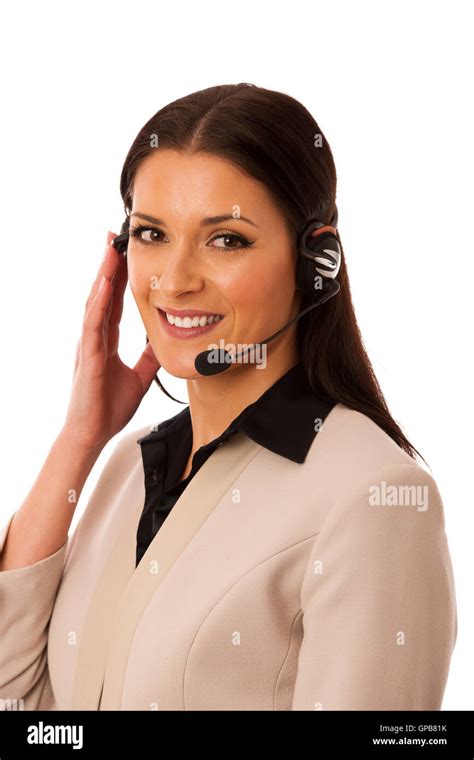 Mujer Con Auriculares Y Micrófono Trabajando En Call Center Para Ayudar