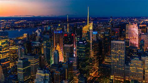 High Rising Buildings With Lights During Evening Hd New York Wallpapers