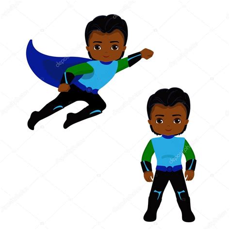 Cute Boy Superhero In Flight And In Standing Positionillustration