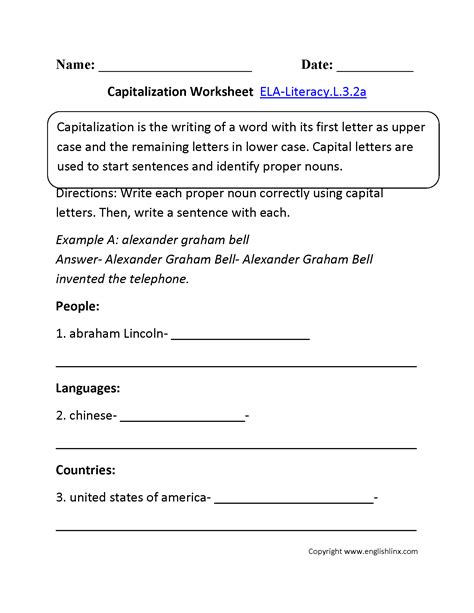 Capitalization Proper Nouns Worksheet