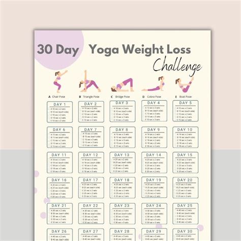 30 Day Yoga Weight Loss Challenge Planner Digital Workout Etsy