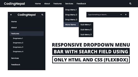 Responsive Dropdown Menu Bar With Search Field Using Only Html And Css