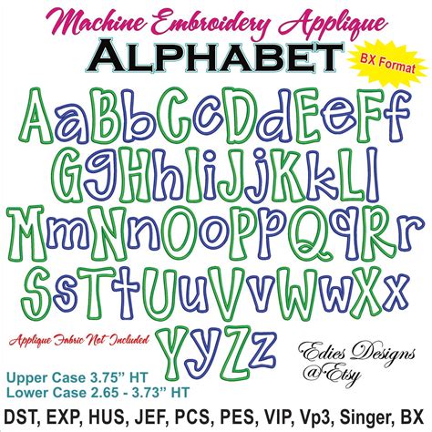 Machine Embroidery Applique Alphabet Monogram Font Bx Format