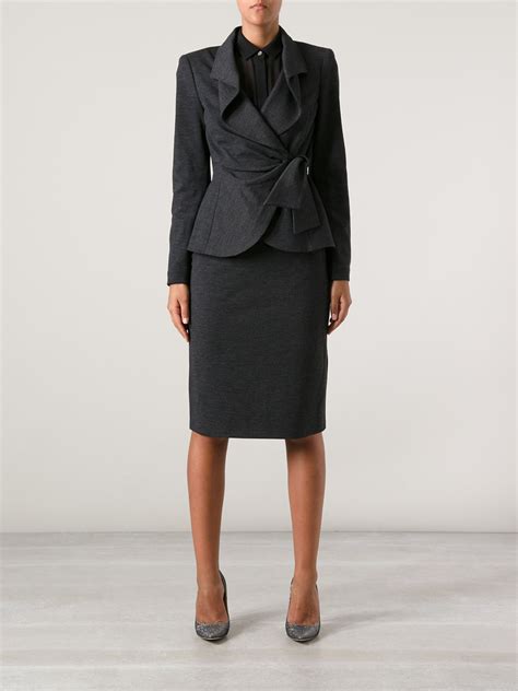 Lyst Armani Knotted Skirt Suit In Gray