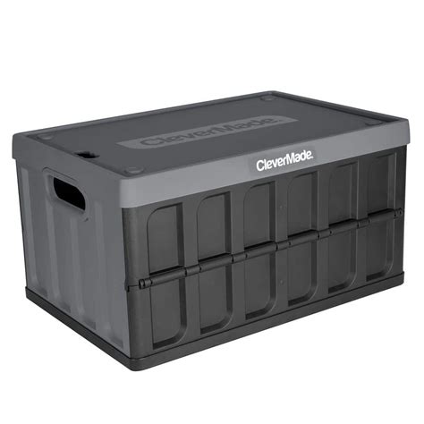 46 L Collapsible Storage Crate With Lid In Charcoal Black 8034118 153