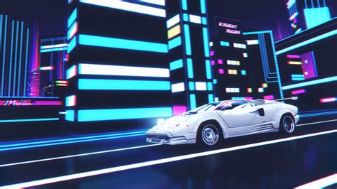 Lamborghini Countach Artwork Car Vehicle Digital Art Retrowave