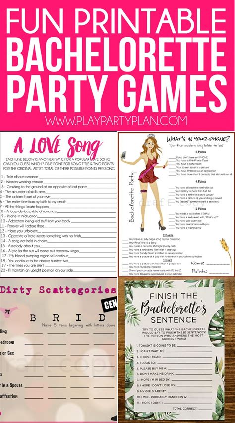 The Bachelor Party Game Is Shown With Pink And White Text On It Including An Image Of