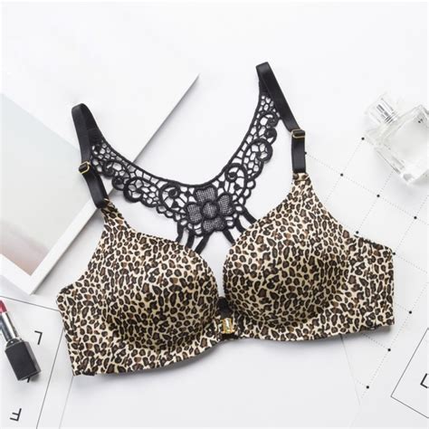 Sexy Lace Lingerie Women 2018 Fashion Leopard Print Push Up Bra Front Closure Bralette Bras