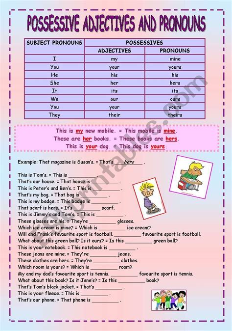 Possessive Pronouns Vs Possessive Adjectives English Esl Worksheets Images