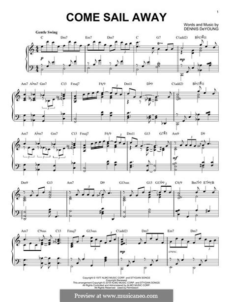 Come Sail Away Styx By D Deyoung Sheet Music On Musicaneo
