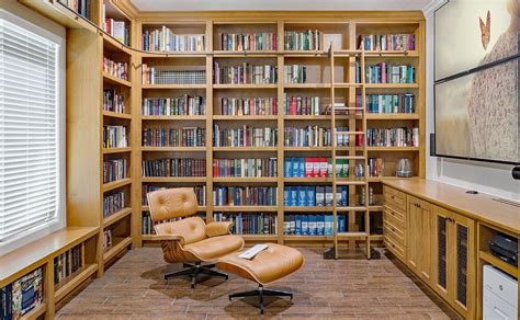 Custom Made Built In Library With Rolling Ladder By Paul Rene Furniture