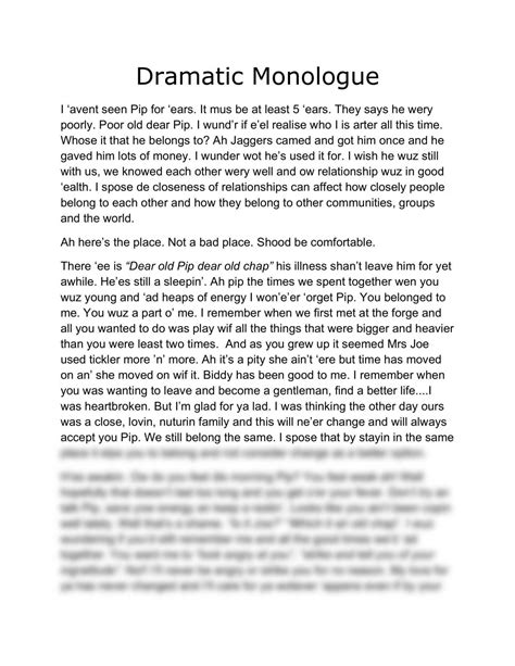 Great Expectations Dramatic Monologue English Standard Year 11