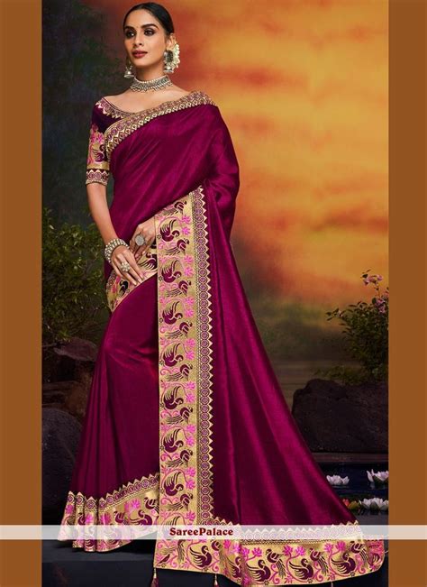 Buy Magenta Embroidered Art Silk Designer Traditional Saree Online