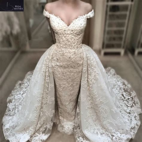 Britnry Fashion Lace Mermaid Wedding Dress 2018 Detachable Train
