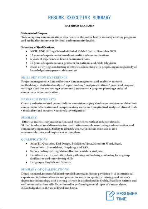 Summary For Resume Samples Free Resume Templates