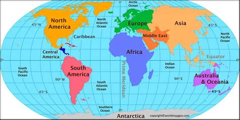 World Map Continents And Oceans With Names Printable