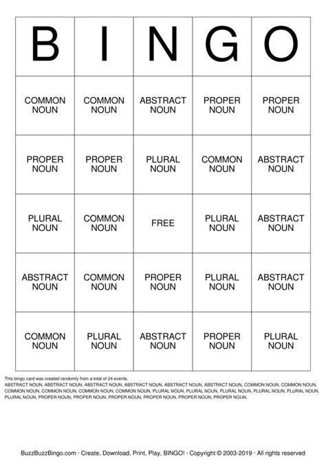 Noun Bingo Bingo Cards To Download Print And Customize
